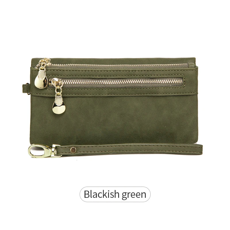 Women's Retro Long Wallet Large Capacity Double Zipper Multi-Card Clutch