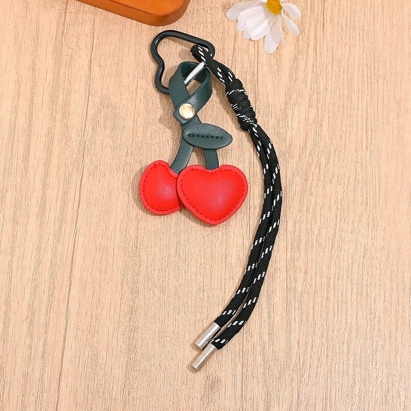 Cherry Leather Keychain – Cute Fruit Pendant for Women