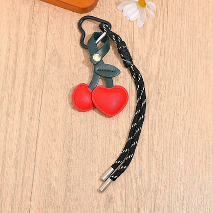Cherry Leather Keychain – Cute Fruit Pendant for Women
