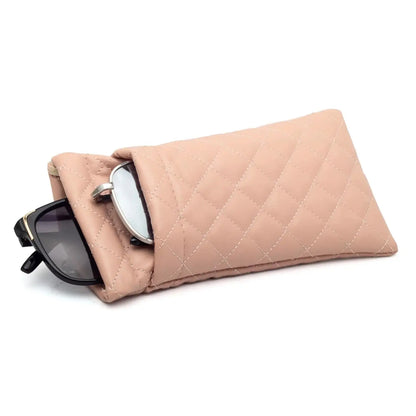 Soft PU Leather Double Glasses Case – Quilted Argyle Squeeze-Top