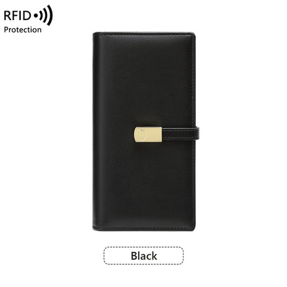 RFID Blocking Ultra-Thin Long Wallet for Women – PU Leather Double Fold Card Clip