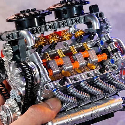 Twin-Turbo V8 Engine Building Blocks Kit – Motorized Technical Set