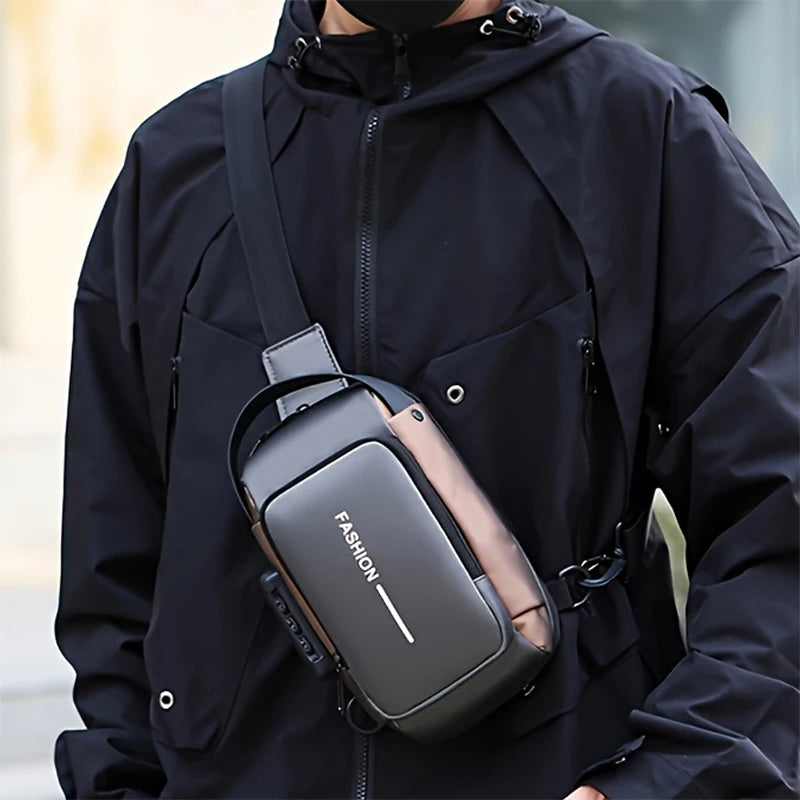 Men's Sling Chest Bag with Password Lock & USB Port
