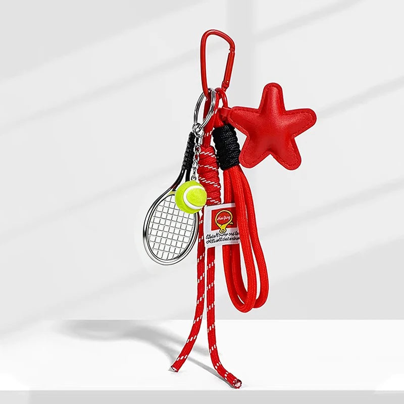 Sports Keychain Bag Charm with Leather Star Pendant & Rope
