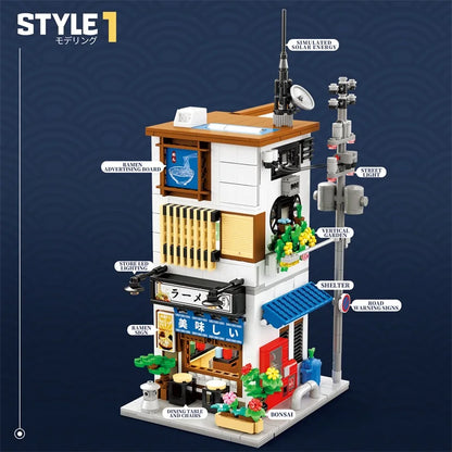 Japanese Ramen Shop Building Blocks Set – MOC Street Scene with Lights