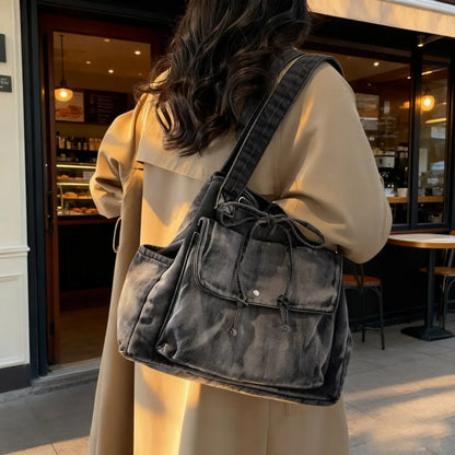 Denim Crossbody Tote Bag for Women – Large Capacity Retro Shoulder Bag