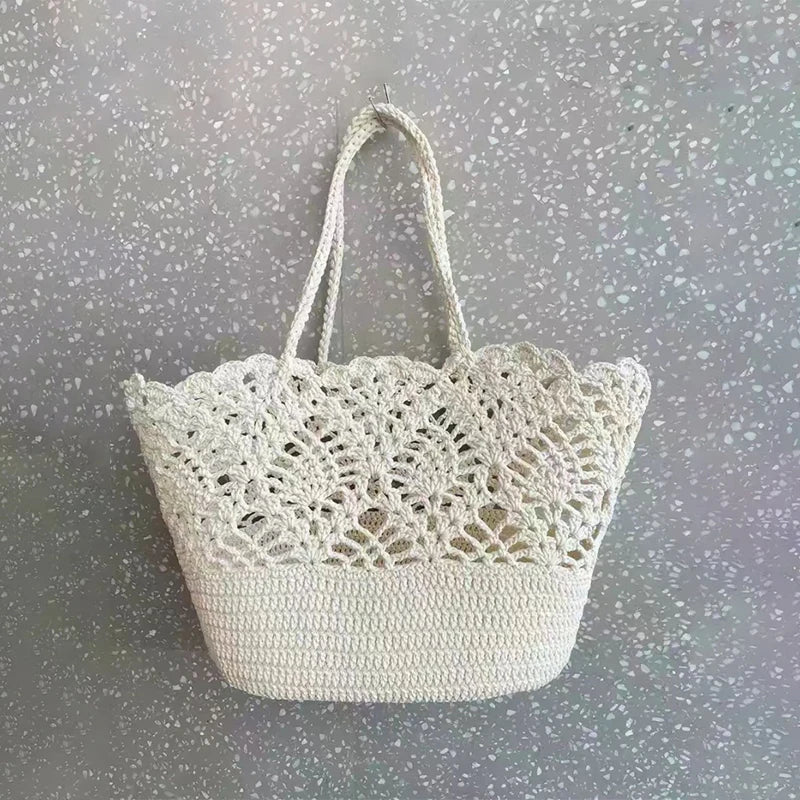 Women's Crochet Beach Tote Bag – Large Hollow Woven Shoulder Bag