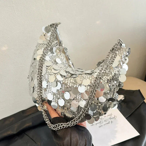 Sequin Chain Crossbody Bag – Women's Evening Clutch for Party & Wedding