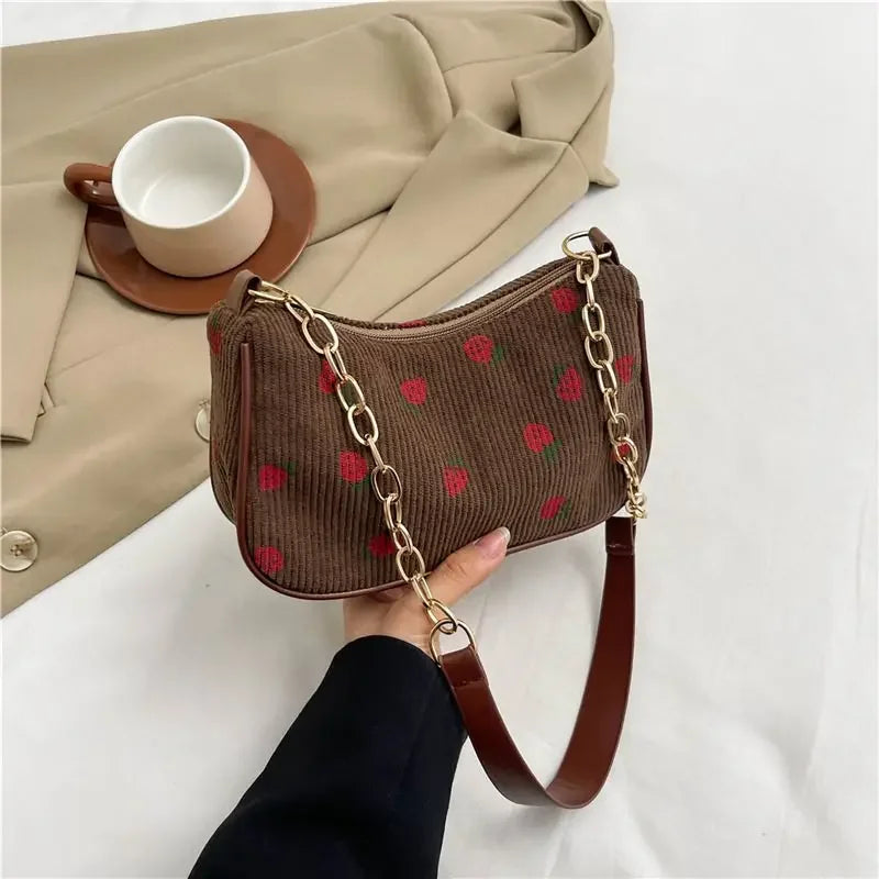 Corduroy Small Fresh Strawberry Crossbody Bag Chain Niche Pillow Casual Versatile Commuter Underarm