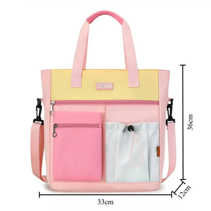 Color Block Crossbody Tote Bag – Large Waterproof School Bag