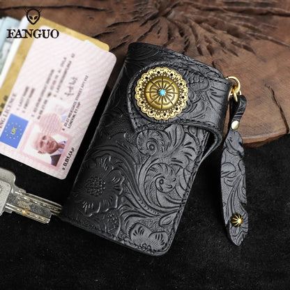 Genuine Leather Key Wallet with Card Holder & Key Chain for Men