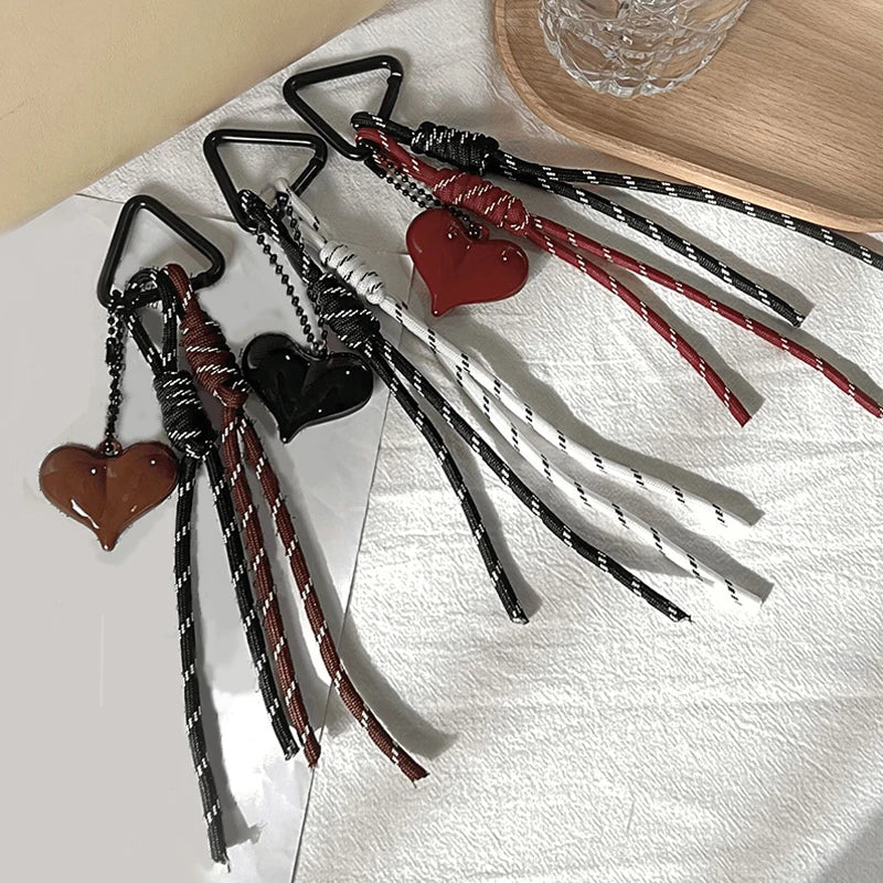 Y2K Heart Charm Keychain – Rope Tassel Bag Pendant & Phone Lanyard