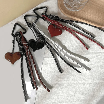 Y2K Heart Charm Keychain – Rope Tassel Bag Pendant & Phone Lanyard