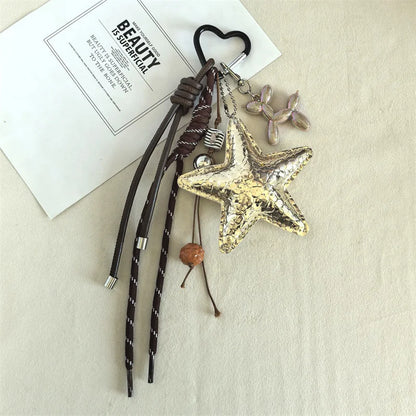 Y2K Star Keychain & Bag Charm – Leather Rope Pendant Keyring