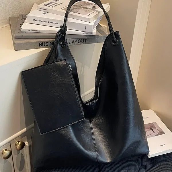 Large Capacity Soft Leather Hobo Shoulder Bag – Women's Retro Tote