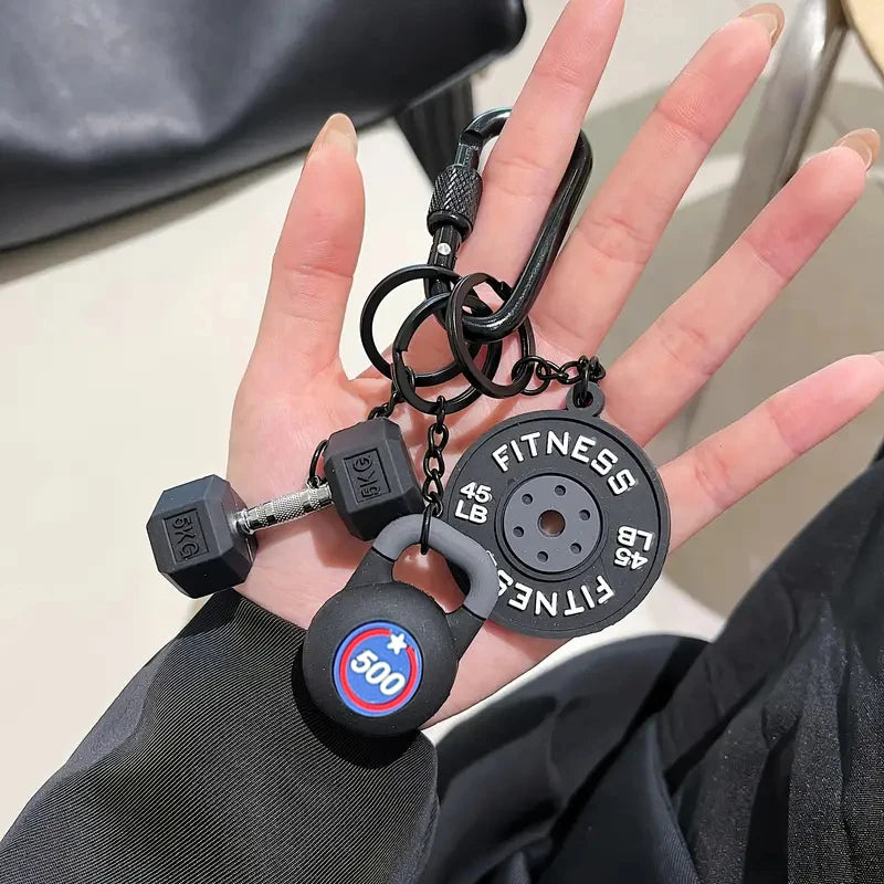 Gym Fitness Keychain Set – Dumbbell, Weight Plate & Shaker Charm