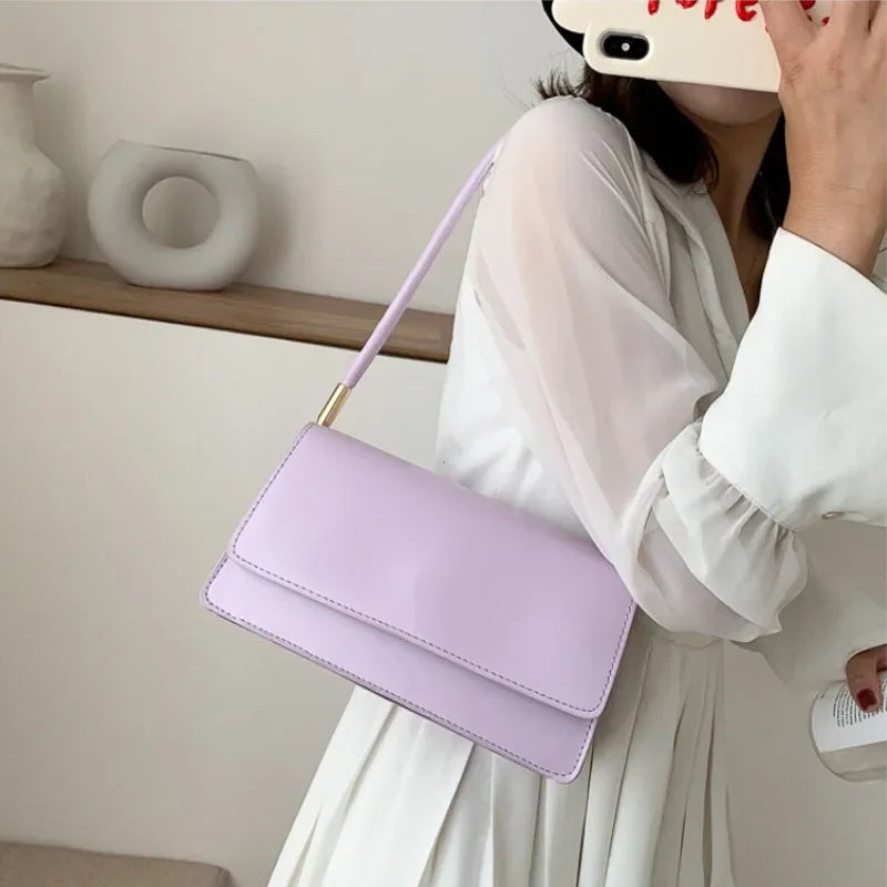 PU Leather Baguette Shoulder Bag – Minimalist Underarm Handbag