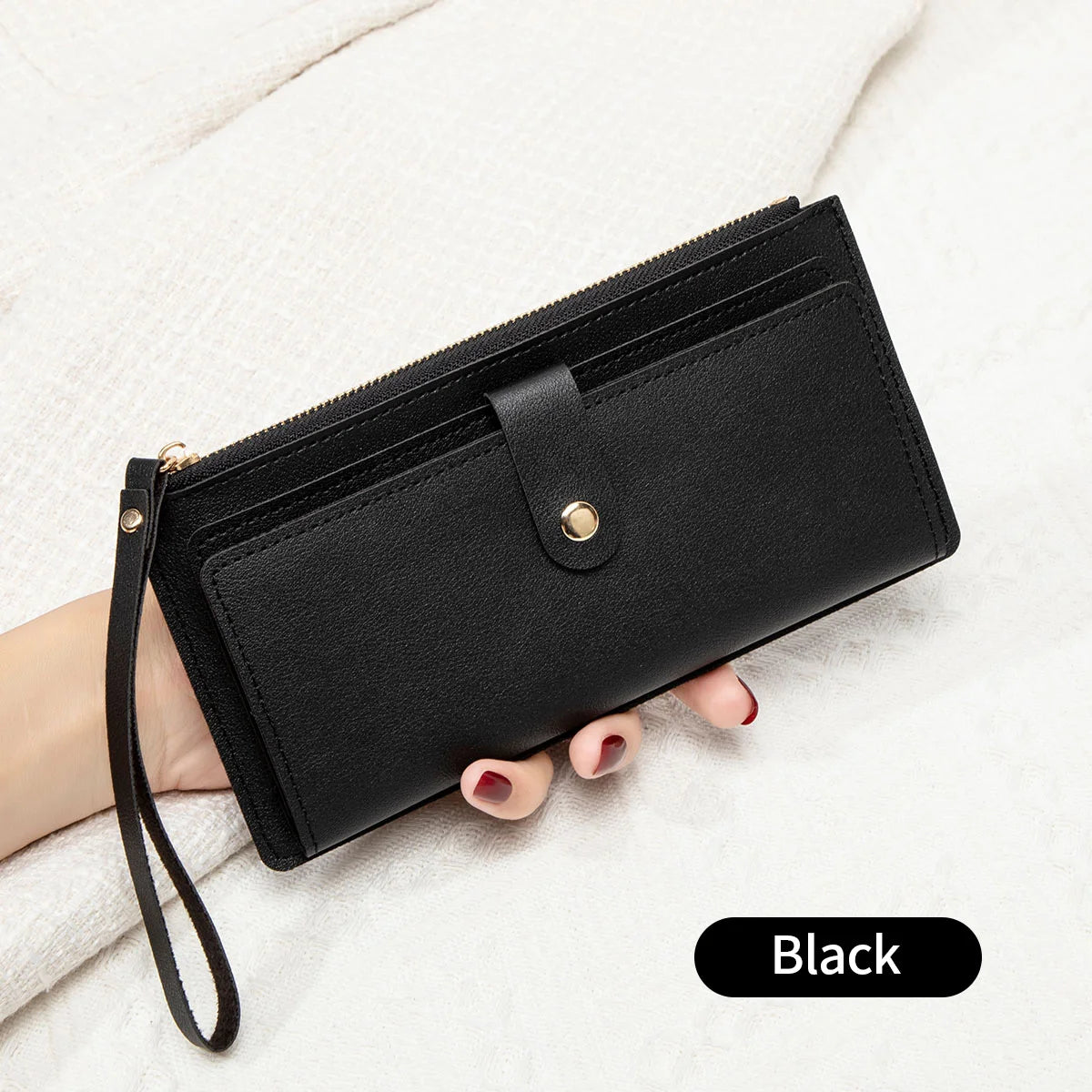 Long Card Wallet for Women – Slim PU Leather Wristlet Clutch