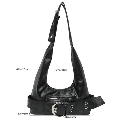 Large Capacity PU Leather Hobo Bag for Women – Buckle Shoulder Bag