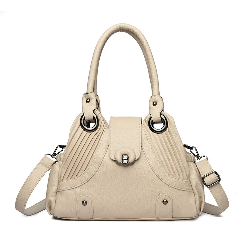 Leather Tote Handbag for Women – Designer Two-Layer Shoulder Bag