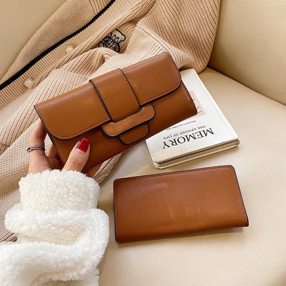 Women's Long Leather Wallet – Vintage Trifold Clutch Purse with Phone Pocket