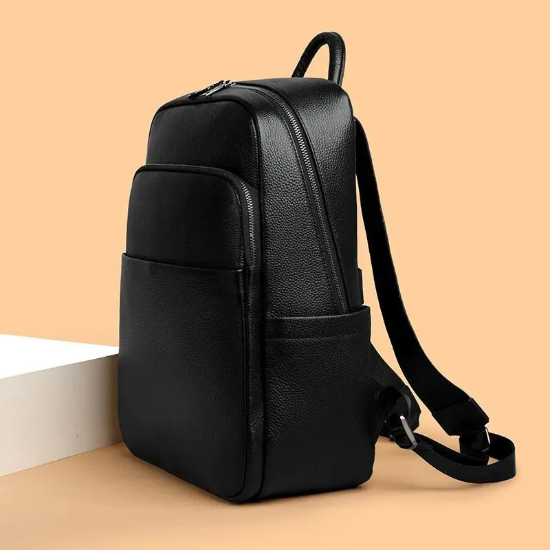 Genuine Leather Men's Laptop Backpack – Solid Black
