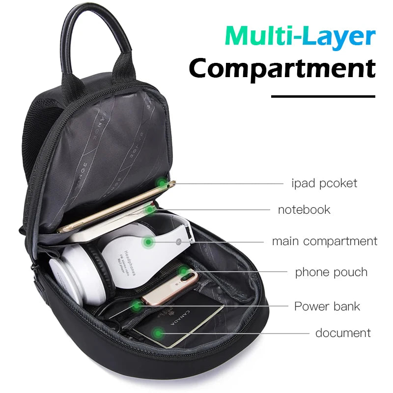 Waterproof Sling Chest Bag for Men with USB Charging Port