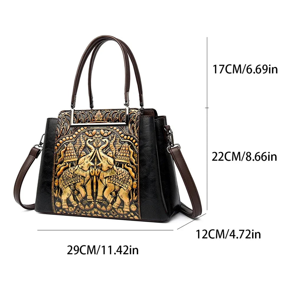 Vintage Embossed Handbag for Women – Large Capacity PU Leather Shoulder Bag