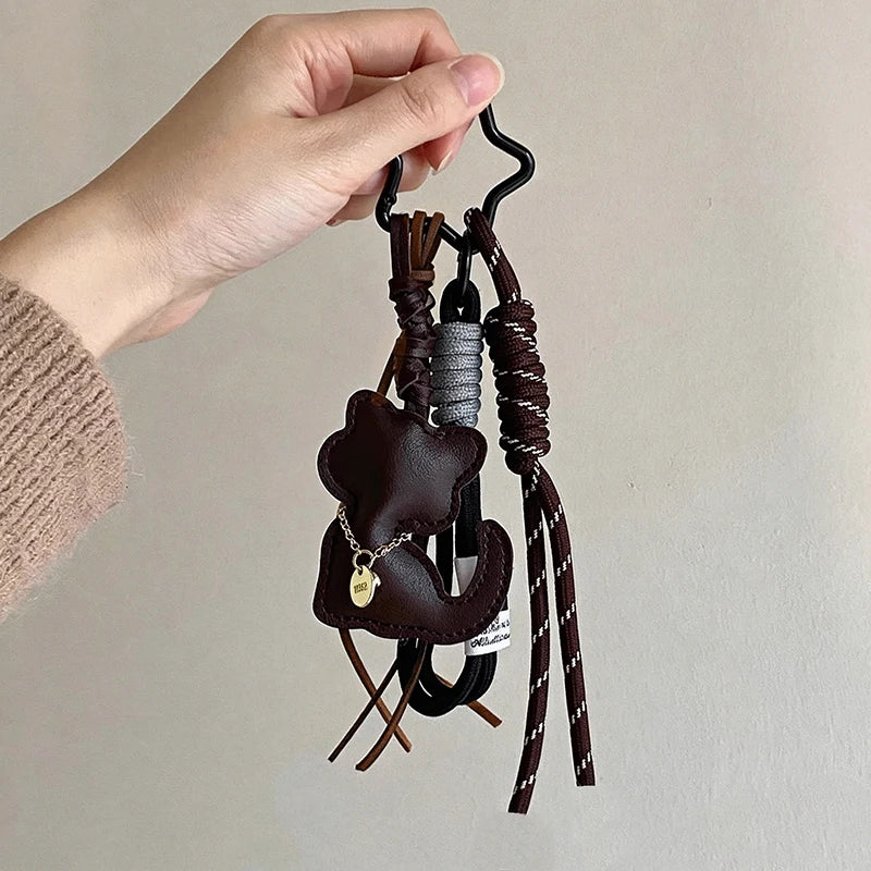 Cat Keychain Pendant – Cute PU Leather Bag Charm & Car Key Ring
