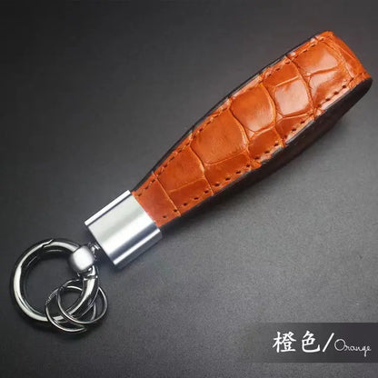 Luxury Crocodile Leather Keychain with Metal Ring