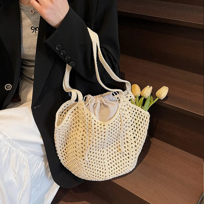 Straw Woven Tote Bag Large Capacity Beach Shoulder Bag
