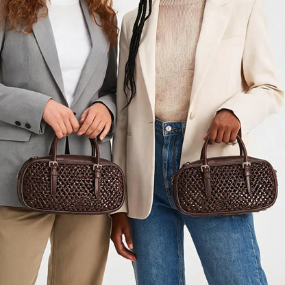 Woven Hollow Boston Bag – Vintage Luxury Women's Bowling Handbag