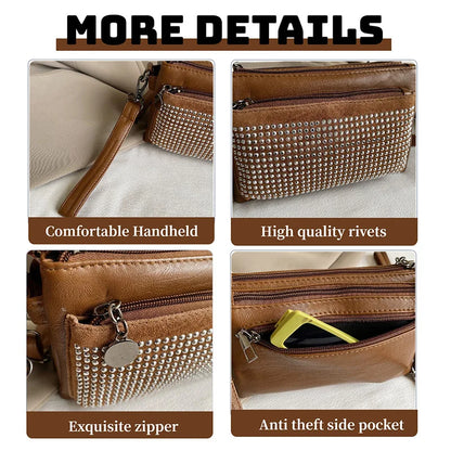 Rhinestone Rivet Clutch Bag for Women – Wristlet Crossbody