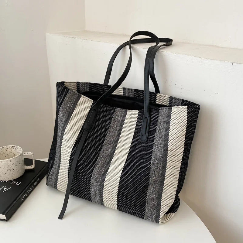 Rainbow Striped Tote Bag – Designer Shoulder Bag with Card Holder