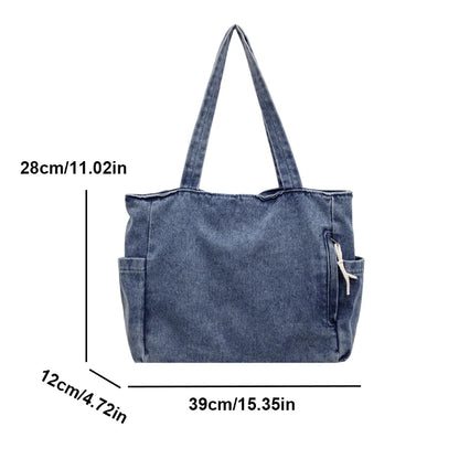 Washed Denim Women's Shoulder Tote Bag – Large Capacity Casual Shopper