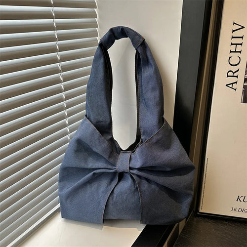 Bowknot Denim Shoulder Bag – Women's Casual Handbag
