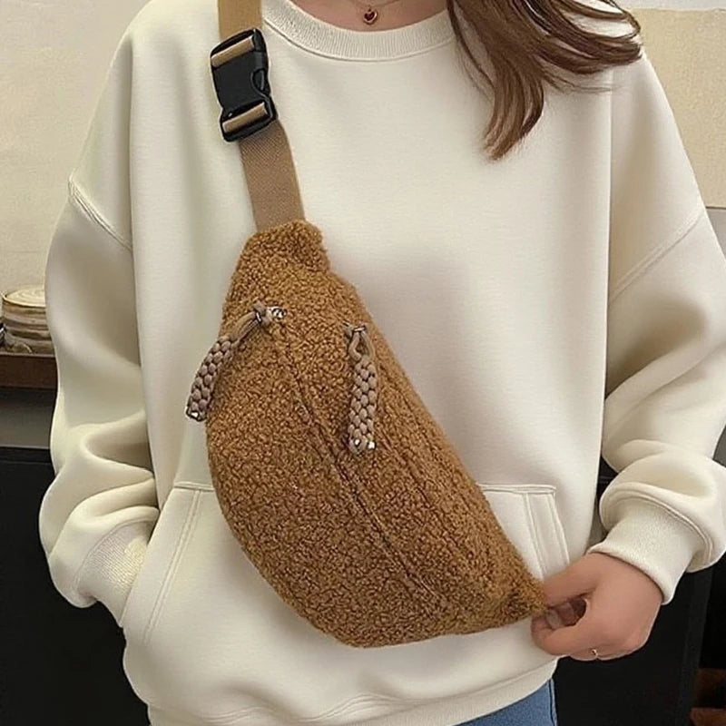 Cozy Faux Fur Waist Bag Women S Soft Winter Plush Crossbody Chest Adjustable Strap Casual Commuter
