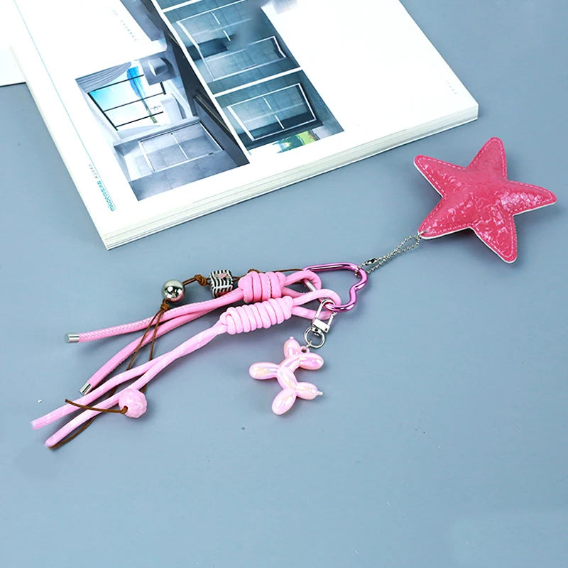 Starfish & Balloon Dog Charm Keychain – Braided Rope Bag Pendant