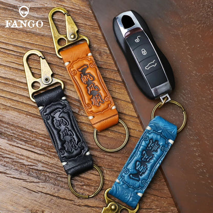 Genuine Leather Car Keychain – Handmade Embossed Key Ring