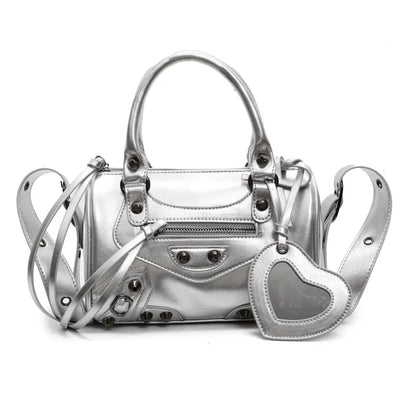 Mini Leather Cylinder Bag – Rivet Crossbody Handbag for Women