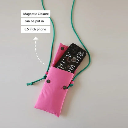 Mini Crossbody Phone Bag – Cute Puffy Fabric Purse