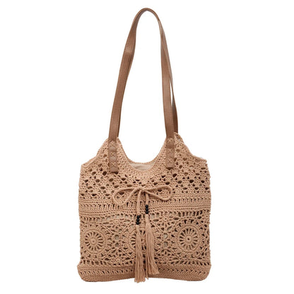 Women's Crochet Tote Bag – Boho Beach Shoulder Bag with Tassel