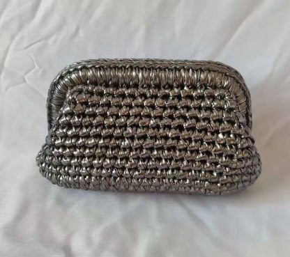 Metallic Crochet Clutch Bag – Woven Evening Purse