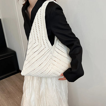 Crochet Tote Bag for Women – Large Triangle Knit Shoulder Bag