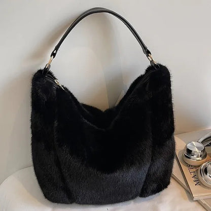 Autumn Winter Fluffy Tote Bag Korean Underarm Large Capacity Foreign Commuter Shoulder Women S