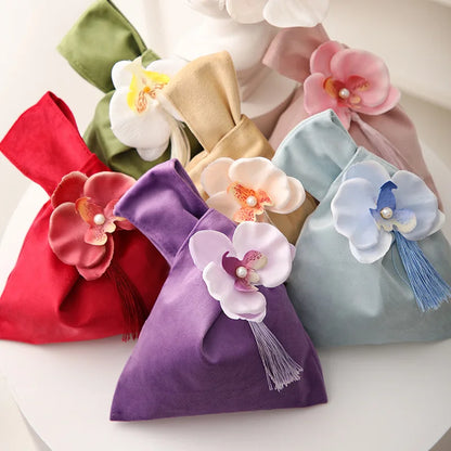 Velvet Flower Tassel Wrist Bag Chinese Style Jewelry Pouch