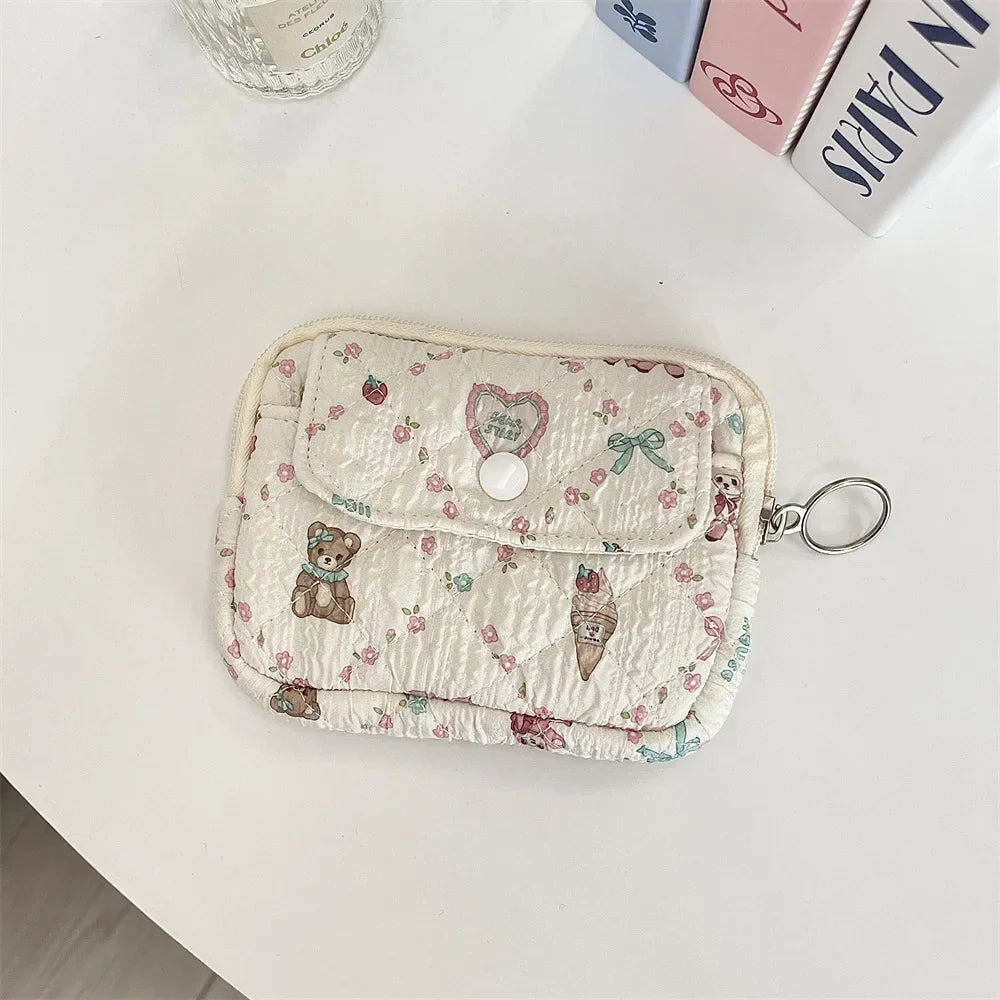 Quilted Makeup Bag – Cute Cartoon Mini Pouch & Card Holder