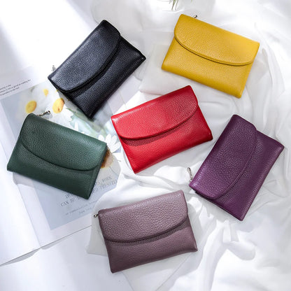 Women's Genuine Cowhide Leather Trifold Wallet with Zipper Coin Pocket