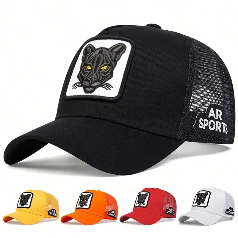 Panther Embroidery Mesh Trucker Cap – Unisex Adjustable Baseball Hat