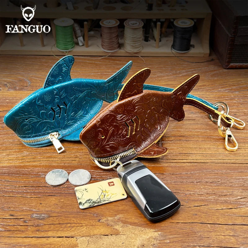 Leather Coin Purse & Key Ring Holder – Floral Embossed